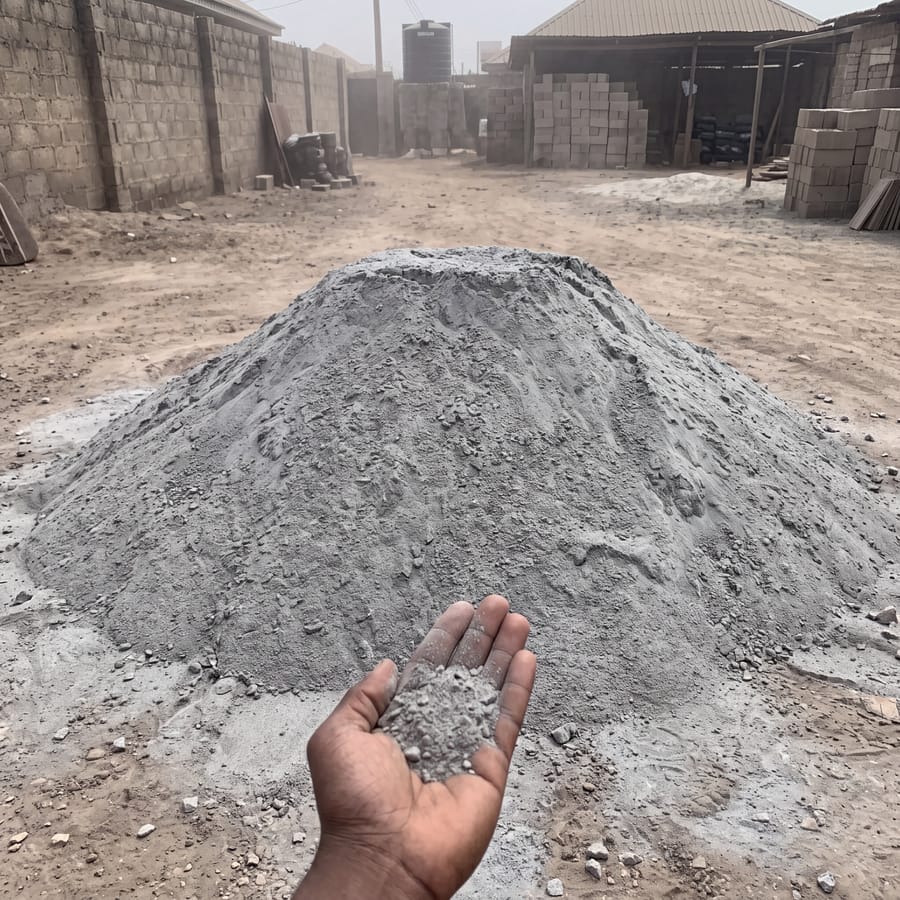 Quarry dust close-up, hand for scale